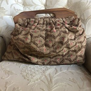 Oversized Vintage 50s Carpenter Bag vintage fabric Knitting Bag Wooden Handles